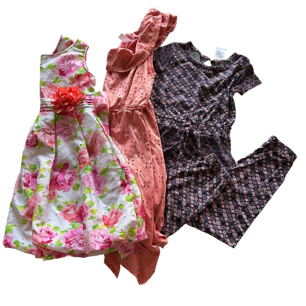 Girls Size 6 Clothing Bundle Frilly Floral Coral Dress Jumper Pockets Summer